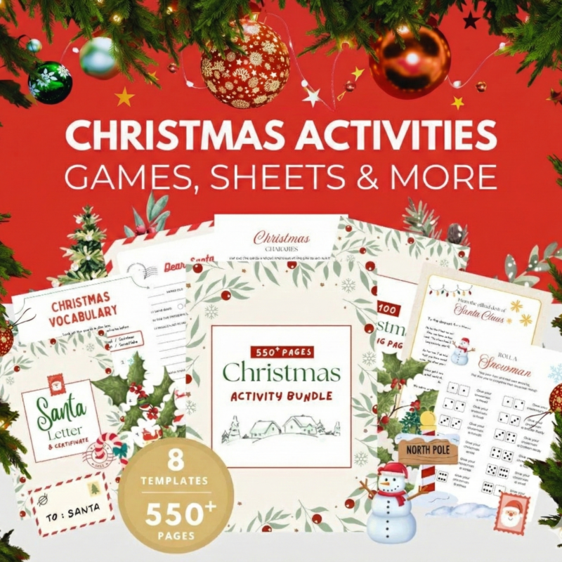 Bundle- 550+ Christmas Printable Activities, Coloring Pages, Christmas Party Games and much more
